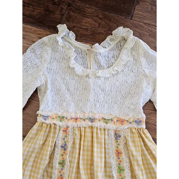 Vintage 1970's Floral Lace Praire Dress Boho Cottagecore Peasant Women's M - Picture 9 of 16